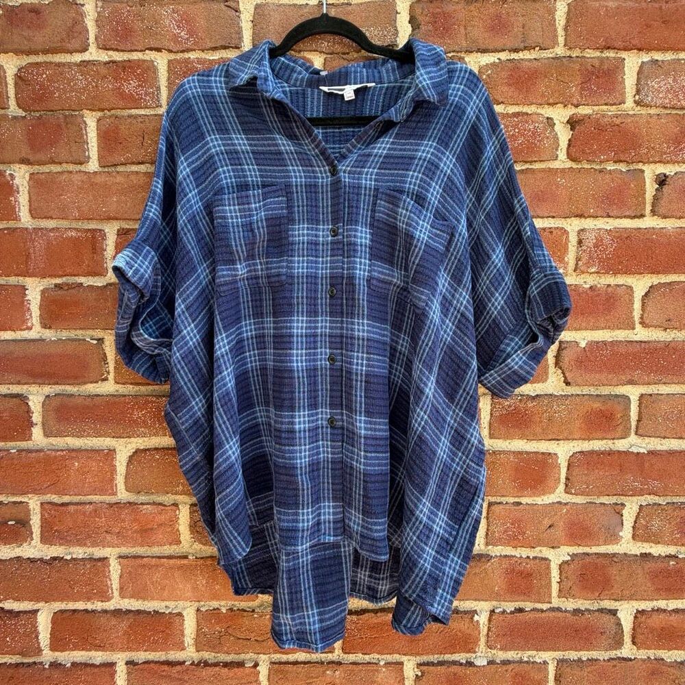 The Nines By Hatch Women's Plaid Button-Down Maternity Shirt Blue XXL NEW